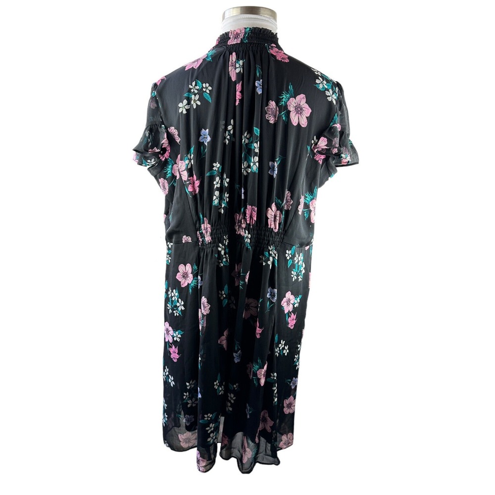 NWT Lane Bryant Floral Dress Blk Smocked Keyhole Chiffon Plus Size 24P 24 Petite - Picture 6 of 15